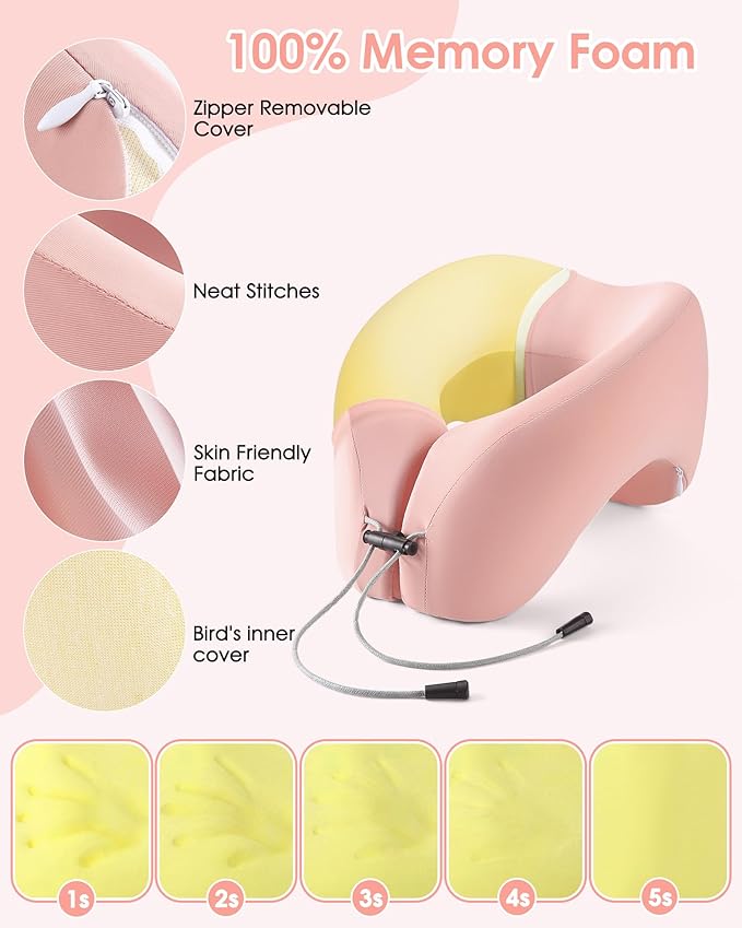 2-in-1 Travel Pillow, Memory Foam U-Shape Airplane Pillow with Storage Bag, Face Down Pillow Relax Arms, Ideal for Long Flight Essentials, Car, Family and Travel Use-Upgraded