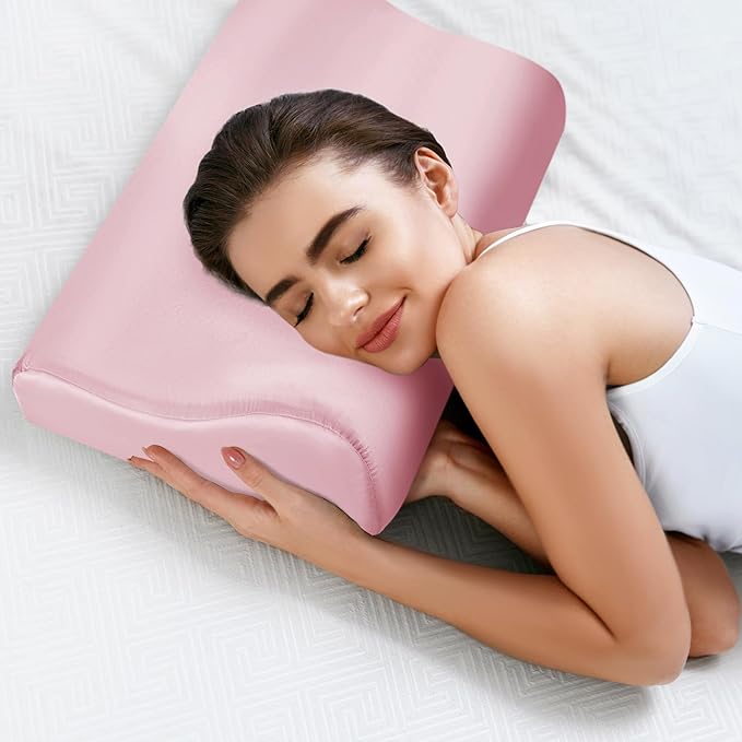 HOMBYS Satin Pillow Case for Contoured Support Pillow (DO NOT Include Pillow) -Zippered Pillow Cover for Neck Pillow for Cervical 1 Pack-Silky, Smooth and Breathable, Standard