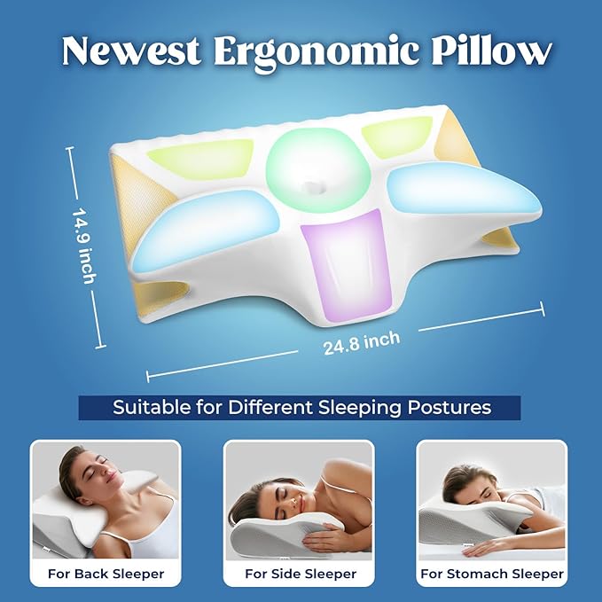 Cervical Pillow for Neck Pain Relief, Cooling Contour Memory Foam Pillows Support Odorless Ergonomic Neck Pillow Adjustable Orthopedic Bed Pillow for Side Back Stomach Sleeper with Pillowcase