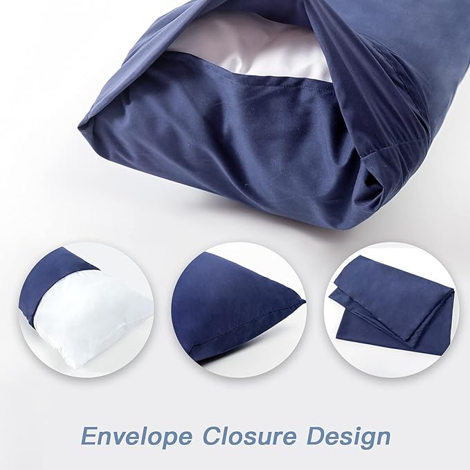 DOWNCOOL Luxury Full Body Pillow Insert with Fiber Cover - Ultra Soft Body Pillow for Sleeping - Breathable Long Bed Pillow Insert, 20"x54"(Blue, with Cover)