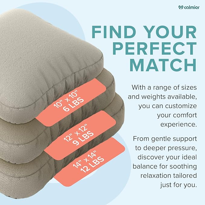 Calmier - Sensory Weighted Pillow - Glass Bead Filled Hug Pillow - Ultra Plush Cozy Weighted Pillows for Adults and Kids - Child Sensory Pillow - Weighted Lap Pad (Tan - Fleece, 12 LBS)