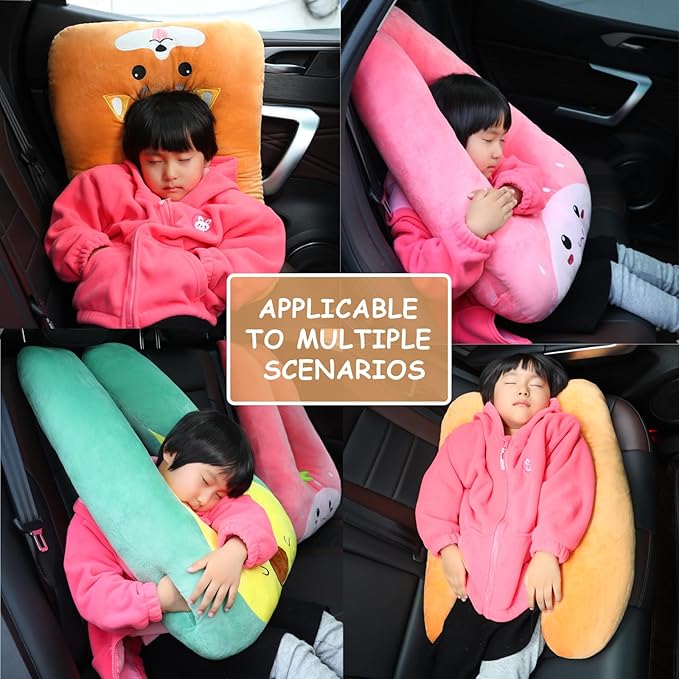 Kids Travel Pillow for Car Seat with Hand Muff, Soft Neck & Headrest Pillow for Car Road Trips Long-Distance Travel Sleeping Pillow for Adults and Children, Pink Unicorn