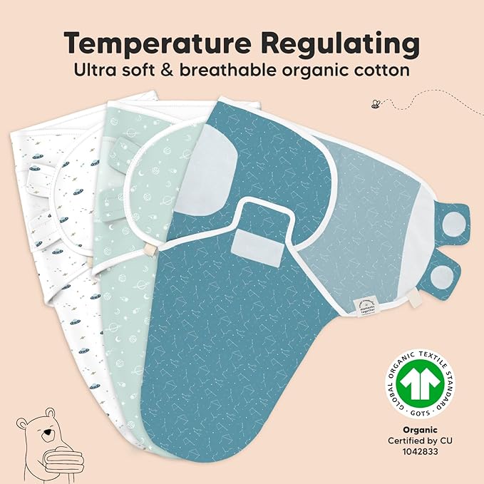 3-Pack Organic Baby Swaddle Sleep Sacks - Newborn Swaddle Sack, Ergonomic Baby Swaddles 0-3 Months, Swaddles for Newborns, Baby Sleep Sack, Baby Swaddle Blanket Wrap, Baby Essentials (Galaxy)