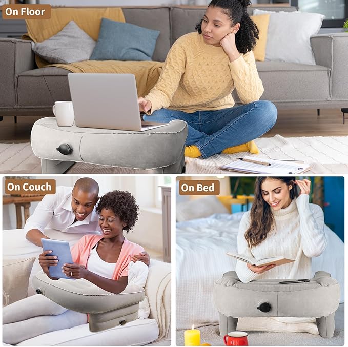 Inflatable Lap Pillow for Gaming, Reading & Bed Couch Rest Pillows, Foldable Laptop Pillow Arm Rest for Adult Playing Working, Portable Large Gamer Pillow Desktop for Sitting in Bed Sofa Floor