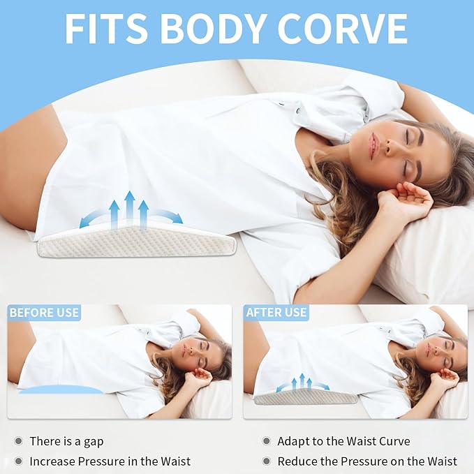 Lumbar Support Memory Foam Pillow - Suitable for Side, Back, and Stomach Sleepers, Helping to Alleviate Lower Back Pain - Triangular Wedge Long Pillow White