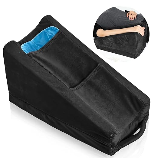 Buryeah Arm Pillow Arm Elevation Pillow with 2 Pockets, Soft Ergonomic Support Pillow for Elbow Arm Rest Wedge Pillow Broken Arm Gifts with High Density Foam for Recovery Sleeping Care(Black)
