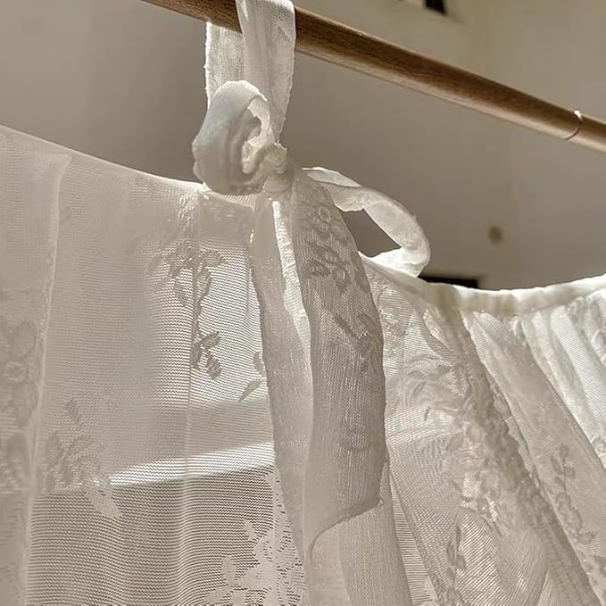 Elegant Lace Princess 4 Corner Post Mosquito Net Romantic for Girls Women Bed Curtain Canopy for Adult Wedding Bedroom Kids Rooms Decoration (Type3-Beige-White, Full)