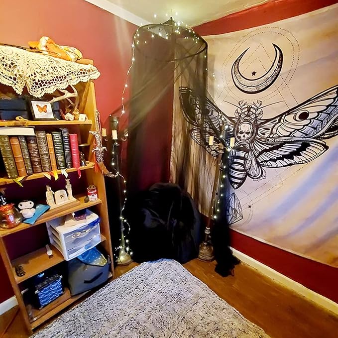 Eimilaly Bed Canopy Mosquito Net, Bed Canopy for Girls Room Decor - Insect Protection Hanging Canopy for Adults, Babies, Outdoor Camping, Black/Single Door