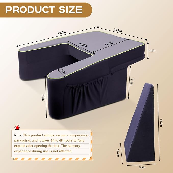 Reading Pillow for Gaming with Wedge Pillow, Gaming Pillow and Bed Wedge Pillow with Memory Foam, Memory Foam Bed Rest Pillow for Reading, Working, Gaming Sitting in Bed/Floor/Sofa(Grey)