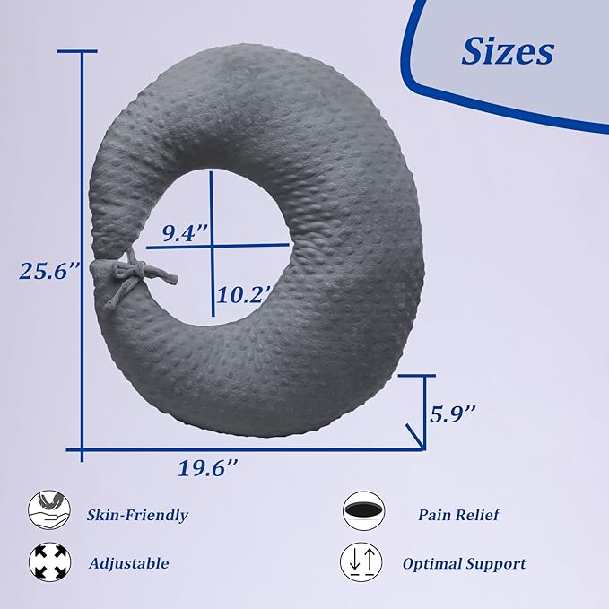 BBL Pillow After Surgery for Butt Sleeping, Brazilian Butt Lift Pillow Post Surgery Recovery for Sitting Sleeping Driving Donut Pillow for Woman Lumbar Back Cushion Seat Foam (Grey)