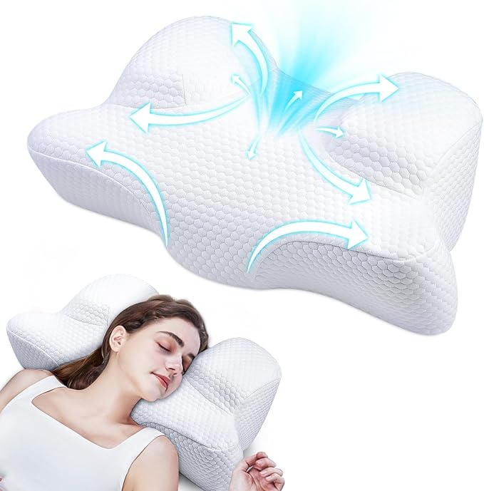 Benazcap Beauty Pillow - Flawless Face Pillow, Anti-Wrinkle & Anti-Aging Memory Foam Pillow for Neck & Shoulder Pain, Cervical Neck Pillow for Back Sleepers Reduces Pressure on Skin - White