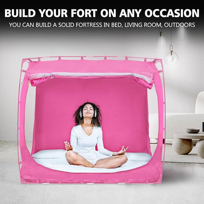 Bed Tent Bed Canopy Queen Size Tents for Adult and Kids- Portable Dream Tent Indoor Sleeping Tents 70% Blackout with 3 Doors Breathable Big Space Tents