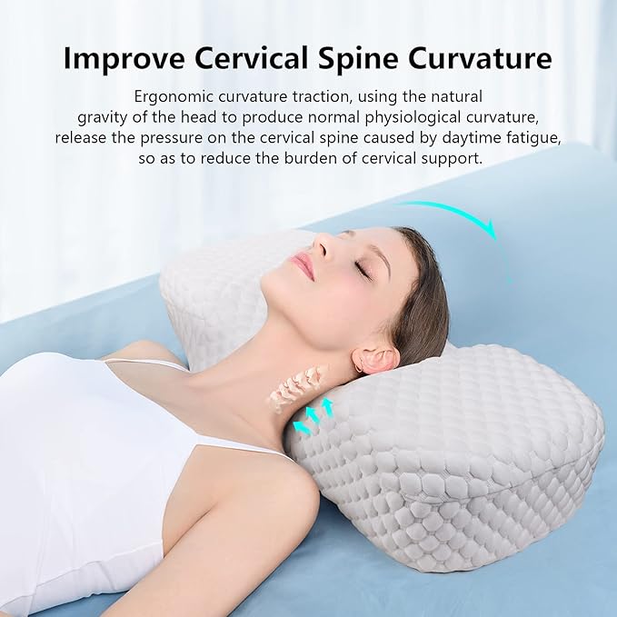 Cervical Pillow for Pain Relief Sleeping, Adjustable Ergonomic Contour Memory Foam Neck Pillow for Sleeping, Orthopedic Neck Support Pillow Bed Pillows (Small Size 23.6Lx13Wx(4.3"-5.1") H)