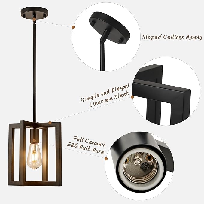 Small Modern Farmhouse Black Pendant Lights Kitchen Island, Adjustable Hanging Metal Industrial Chandelier Ceiling Light Fixture for Hallway Entryway Bedroom Dining Room