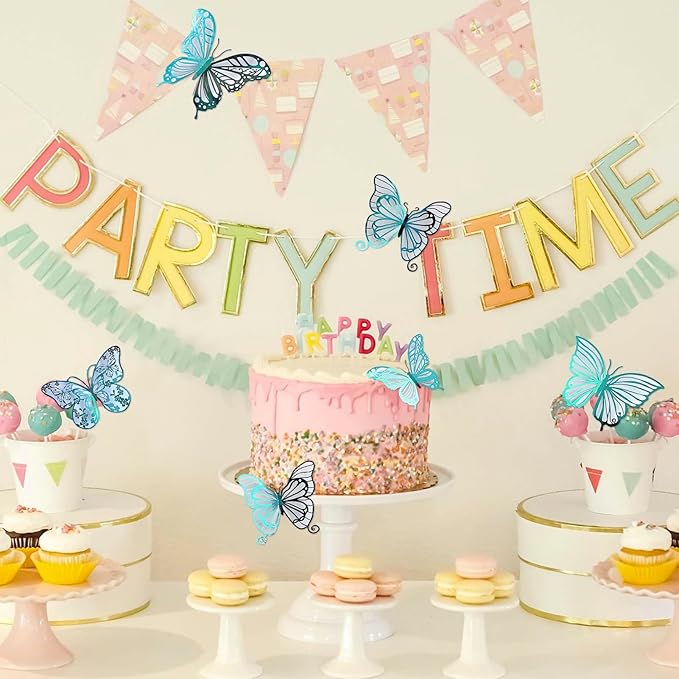 3D Butterfly Wall Decor 48 Pcs 4 Styles 3 Sizes, Butterfly Birthday Decorations Butterfly Party Decorations Cake Decorations, Removable Stickers(Green)