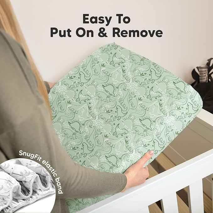 2-Pack Organic Crib Sheets for Boys, Girls - Jersey Fitted Crib Sheet, Baby Crib Sheets Neutral, Crib Mattress Sheet, Cotton Crib Sheets, Breathable Crib Sheet, Baby Mattress Sheets (DinoDood)