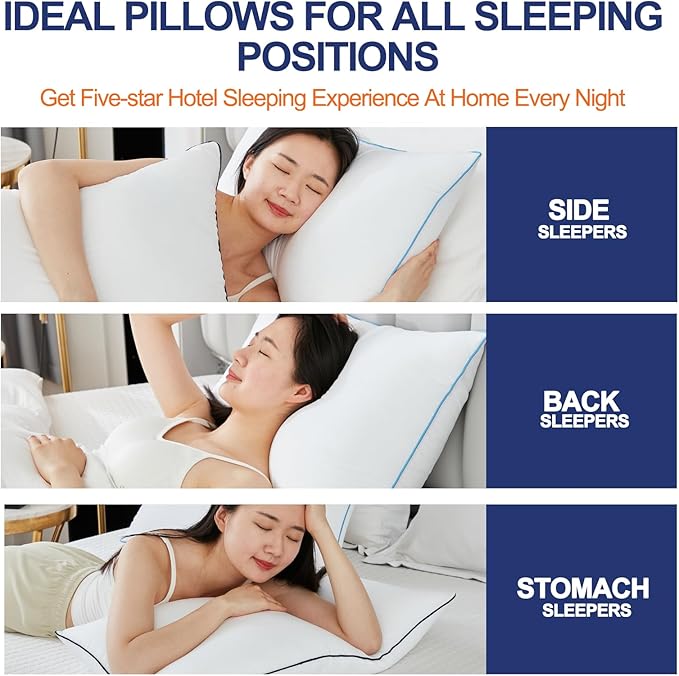 Bed Pillows for Sleeping - Pillows Standard Size Set of 2 Cooling Luxury Hotel Quality Pillow with Premium Plush Soft Down Alternative Fill for Side Back or Stomach Sleepers (Pack of 2)