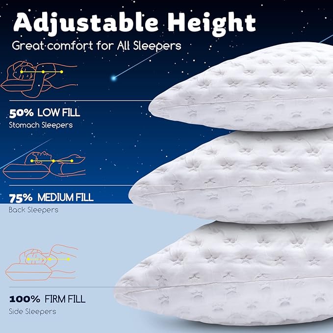 Cooling Side Sleeper Pillow for Neck and Shoulder Pain, Luxury Shredded Memory Foam Curved Bed Pillows for Sleeping Set of 2- Adjustable King Size- Washable Cover Crescent White