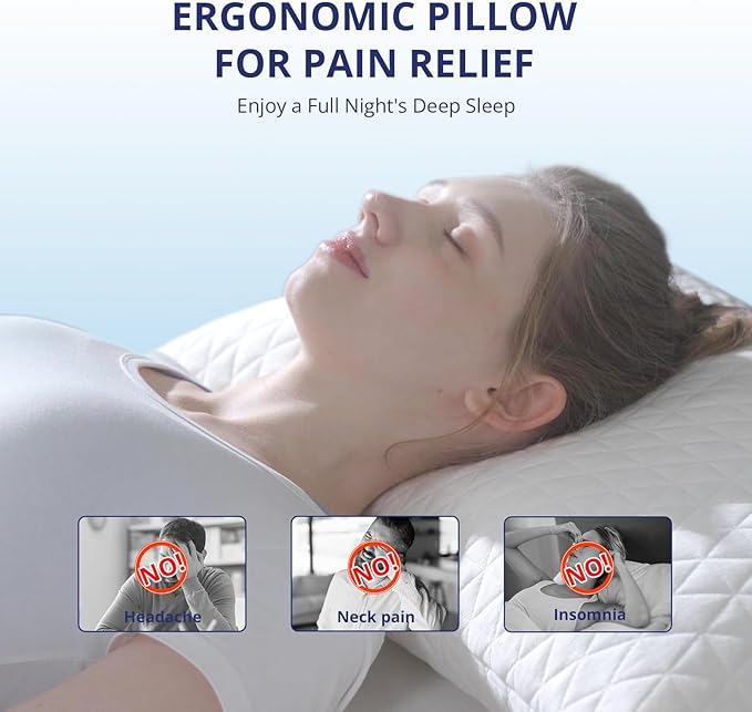 Shredded Memory Foam Pillows, Bed Pillows for Sleeping, Medium Standard/Queen Size Pillow for Side Back Stomach Sleepers, Neck Support Pillow with Washable Removable Cover (1 Pack)