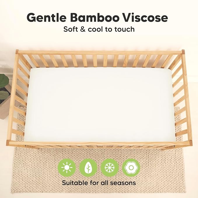2-Pack Waterproof Crib Sheets for Boys, Girls - Viscose Derived from Bamboo Crib Sheets Neutral, Crib Mattress Protector Sheet, Soft Toddler Bed Sheets, Fitted Baby Crib Sheets Girl, Boy (Soft White)