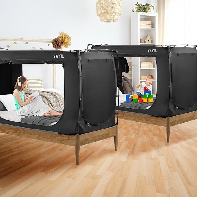 Bed Tent Bed Canopy Bunk Twin Size, Portable Sleeping Tents Dream Tents Indoor for Kids and Adult, Blackout 70% Breathable Privacy Space on Bed with Three Doors (Mattress Not Included)