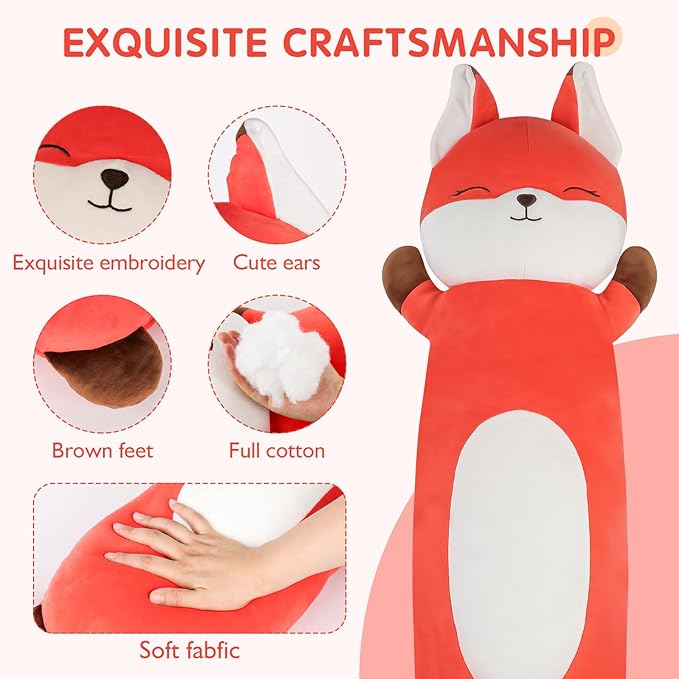36 inch Orange Fox Stuffed Animal, Soft Long Pillow Doll, Giant Cute Fox Plush Body Pillow Plushies Toy Gift for Kids, Boys Birthday,Valentine,Easter