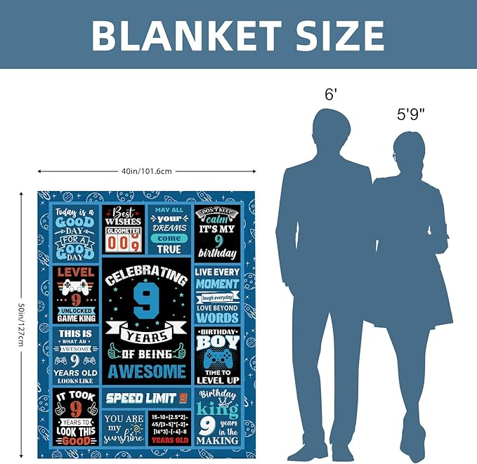Gifts for 9 Year Old Boy, 9 Year Old Boy Gifts Kids Blanket 40x50in, Best Gifts for 9 Year Old Boys Warm Flannel Throw Blankets Birthday Gifts for 9 Year Old Boy
