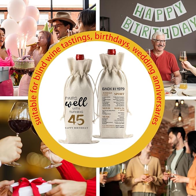 45th Birthday Gifts for Women Men, Gifts for 45 Year Old Woman Mom Dad Friend Wine Gift Bag, Wine Accessories Gifts Anniversary 45th Birthday Decorations Wine Bag Wine Bags for Wine Bottles Gifts