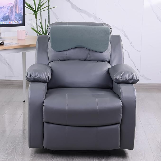 HOMBYS Cervial Recliner Neck Pillow for Pain Relief, Foam Headrest Pillow with Strap for Securing, Extra Large & Non-Slip Neck Pillow for Recliner, Sofa, Office Chair, Car, Gaming Chair, Light Grey