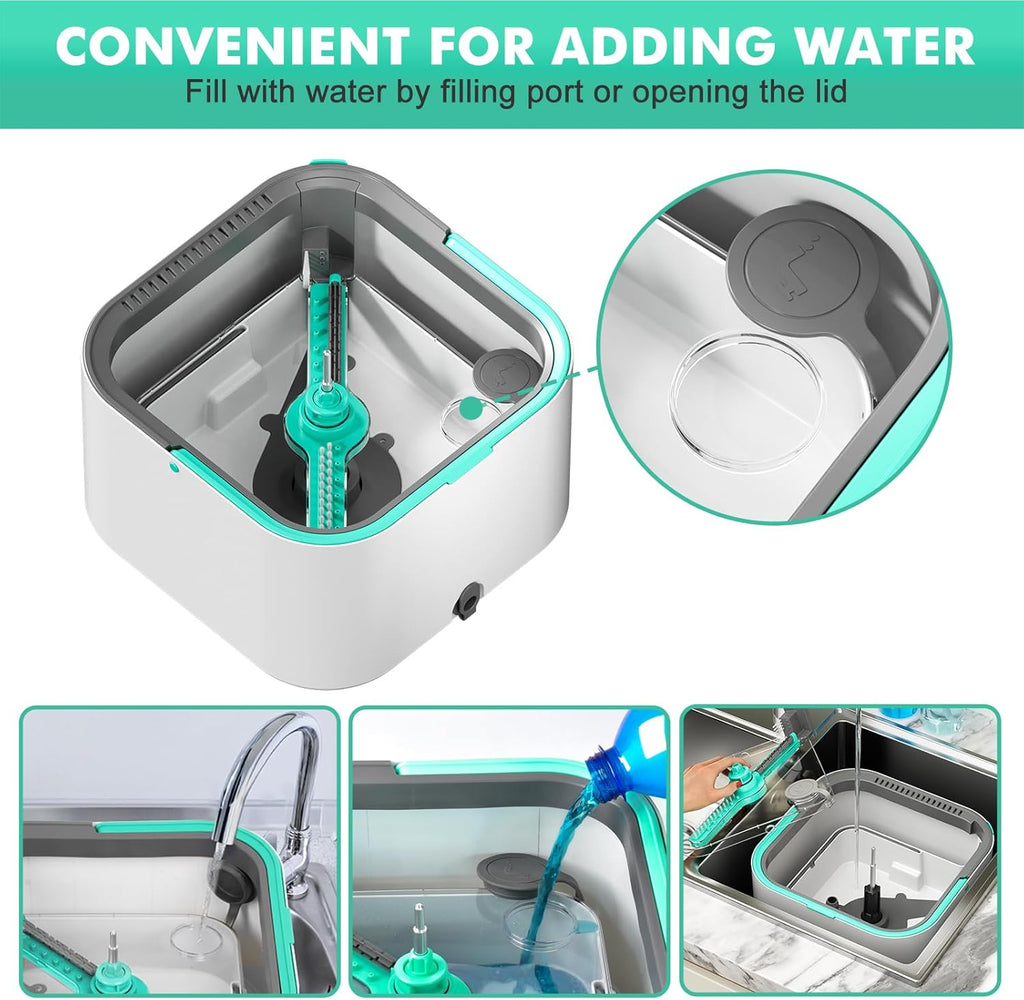 Upgraded Spin Mop and Bucket Self-Standing Mop Bucket Separate Dirty and Clean Water System Self Wringing 360° Rotating Clean Mop and Bucket Set with14Pads Mop-Blue
