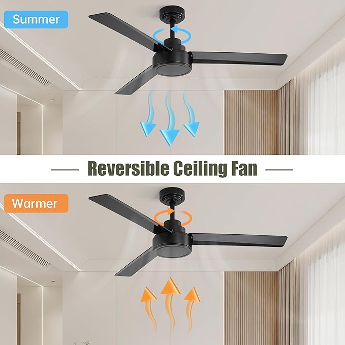 NicBex Ceiling Fan 52 Inch Ceiling Fan without Light Ceiling Fans with 3 ABS Blades and Remote Control Reversible DC Motor Ceiling Fan for Bedroom, Living Room, Black