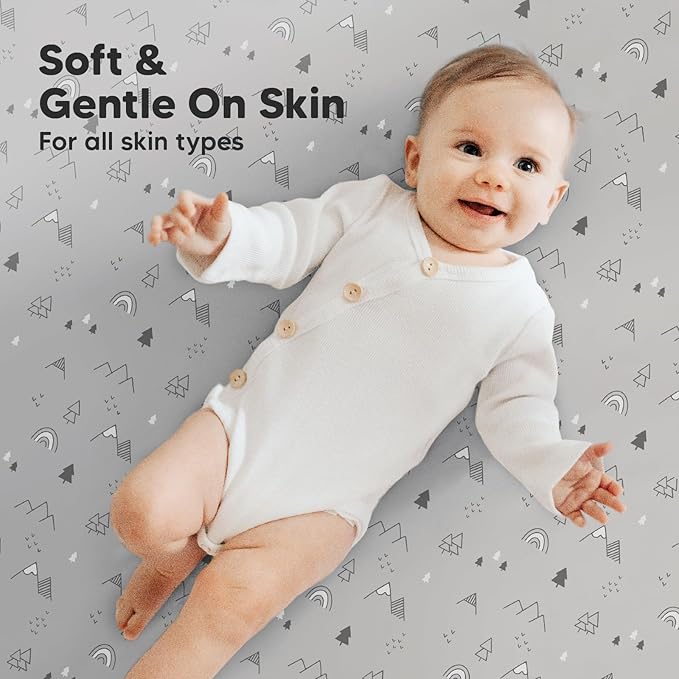 2-Pack Mini Crib Sheets Fitted, Pack and Play Sheets - Organic Cotton Pack N Play Sheets for Pack and Play Mattress, Playard Baby Crib Sheets, Jersey Crib Sheets Neutral for Boys, Girls (Woodland)