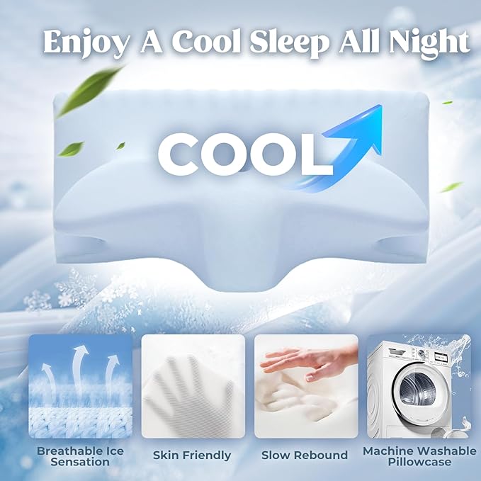 Cervical Pillow for Neck Pain Relief, Cooling Contour Memory Foam Pillows Support Odorless Ergonomic Neck Pillow Adjustable Orthopedic Bed Pillow for Side Back Stomach Sleeper with Pillowcase