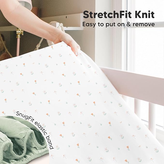 2-Pack Crib Sheets for Boys,Girls - Viscose Derived from Bamboo Fitted Crib Sheet, Organic Baby Crib Sheets, Crib Mattress Sheet,Toddler Bed Sheets,Baby Sheets for Crib Fitted Sheets(Wildflowers)