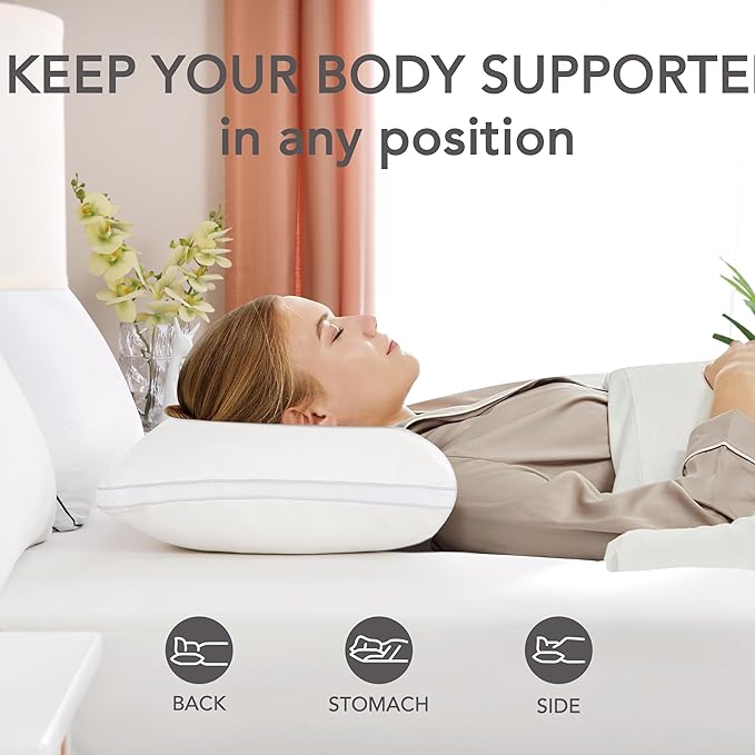 Cooling Pillow for Side Sleeper Shredded Memory Foam Standard Size Set of 2 Firm Support Sleeping Bed Pillows Stomach Back