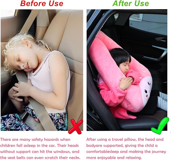 Kids Travel Pillow for Car Seat with Hand Muff, Cartoon Neck & Headrest Seat Belt Pillow for Car Road Trips Long-Distance Travel Sleeping Pillow for Adults and Children, Corgi