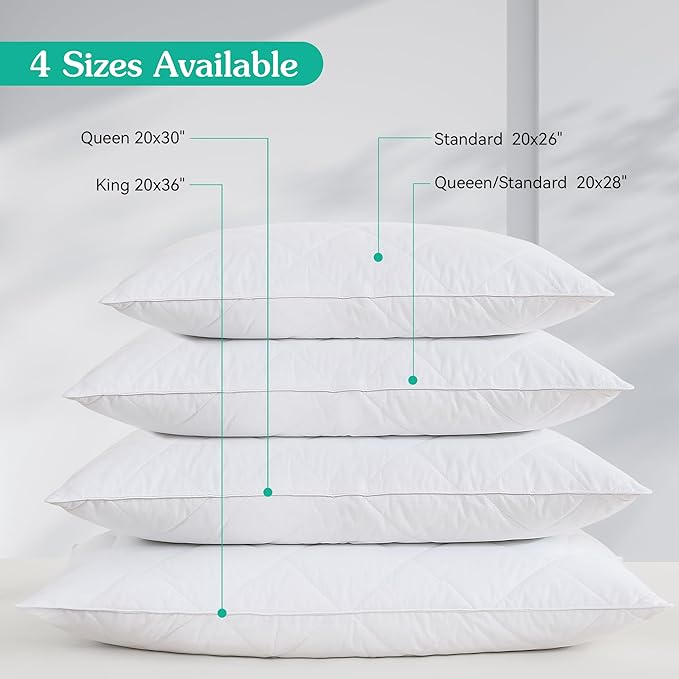 Three Geese White Goose Feather Bed Pillows Standard Size Set of 1- Soft 600 Thread Count 100% Cotton, Medium Firm,Soft Support Surround Fill Polyester (Standard Size:Pack of 1)