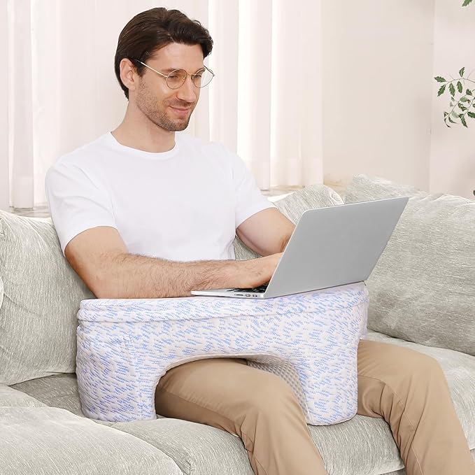 Reading and Gaming Pillow, Pillow Table with Premium Memory Foam Adjustable Comfort, Multi-Functional Lap Desk for Reading, Working, Playing, 23.6x10.2inch, Blue