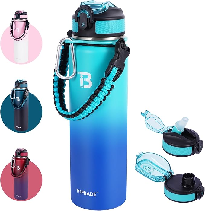 32oz Insulated Water Bottle with Straw Lid & Spout Lid & Paracord Handle, Stainless Steel Water Bottle Wide Mouth, Double Wall for Women Men Gym Fitness Outdoor