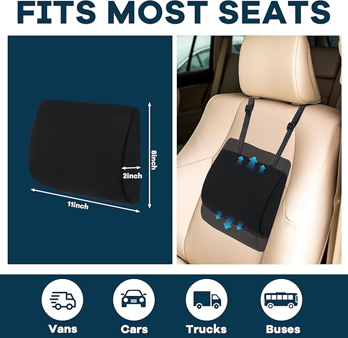 ROYALAY Lumbar Support Pillow for Car Seat Driver, Car Seat Cushions with Adjustable Straps for Driving Back Pain, Ergonomic Back Cushion with Removable Cover for Car, Computer, Gaming Chair, Recliner