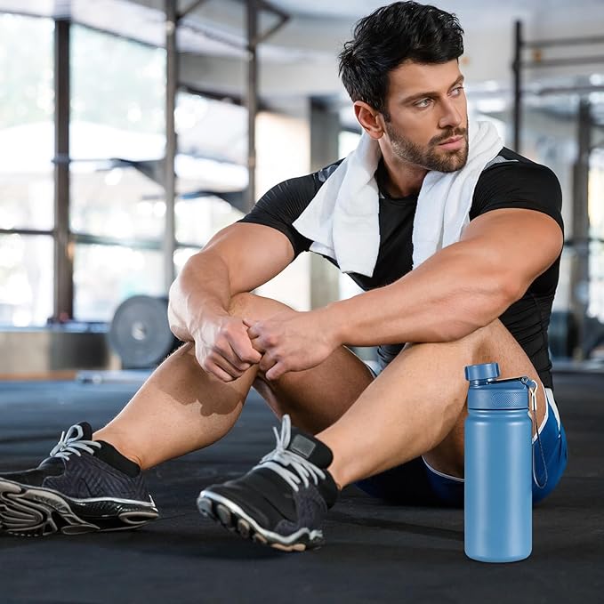 25 oz gym water bottle with straw, leak proof - men's/women's sports metal water bottle - double vacuum insulated stainless steel water bottle for gym, outdoors or traveling