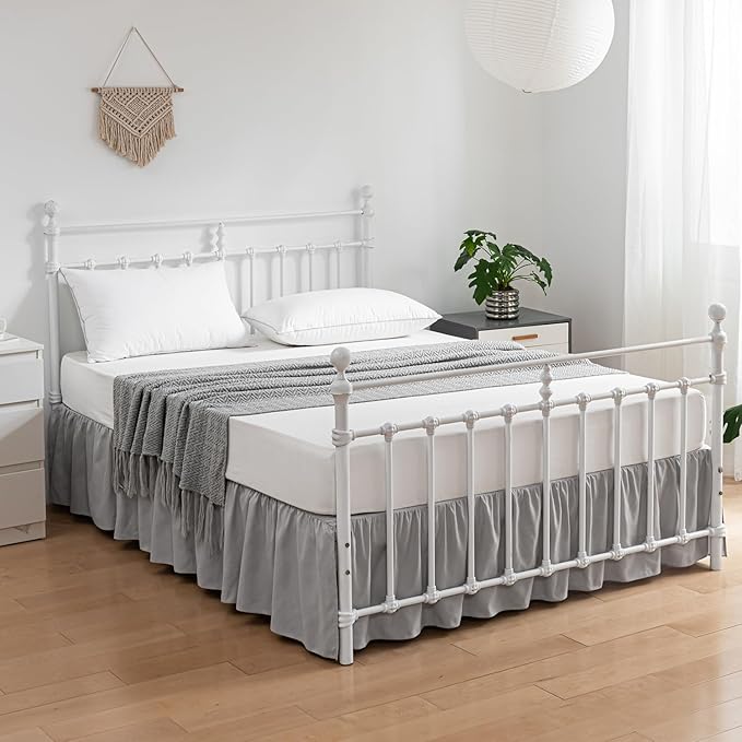 Bed Skirt Queen Size Ruffled Bed Skirt with Split Corners, 18 Inch Drop Dust Ruffle Bed Skirt with Platform, Light Gray (Queen - 18" Drop)