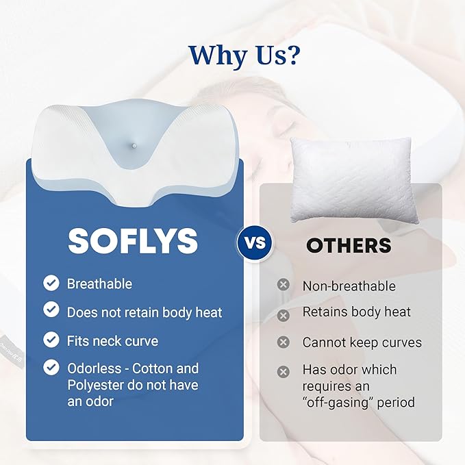 Cervical Pillow for Pain Relief Sleeping, Memory Foam Orthopedic Contour Neck Pillows for Bed with Breathable Pillowcase, Ergonomic Neck Support Pillows for Side, Back and Stomach Sleepers[Blue]