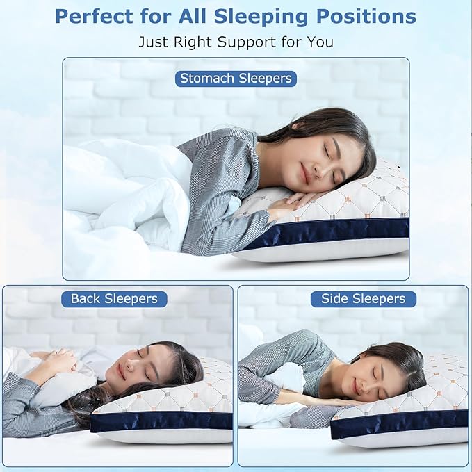 Cooling Pillows Queen Size Set of 2, Luxury Hotel Quality Queen Bed Pillows, Fluffy Down Alternative Pillows 2 Pack for Sleeping, Soft Gusseted Pillows for Side, Back or Stomach Sleepers