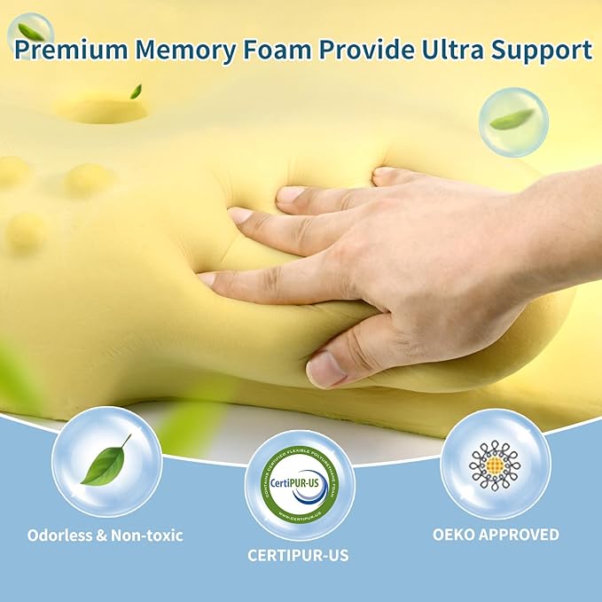 Cervical Neck Pillow - Cooling Pillow for Neck Pain Relief, Ergonomic Contour Side Sleeper Pillow for Sleeping, Orthopedic Memory Foam Pillows for Back & Stomach Sleepers with Pillowcase