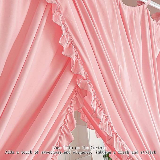 AIKASY Princess Canopy Bed Curtains with Top Ties - Windproof & Lightproof for Girls' Adult Bedroom Decor | Bed Canopy Drapes (King,Pink)