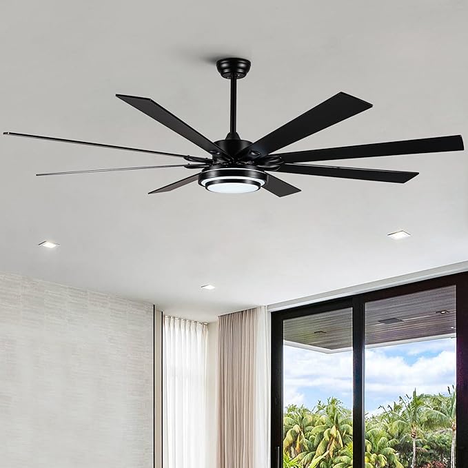NicBex Ceiling Fan 72 Inch Indoor Modern Ceiling Fans with Integrated LED Light and Remote Control Metal Ceiling Fan with 8 Wood Blades for Living Room, Bedroom, Matte Black