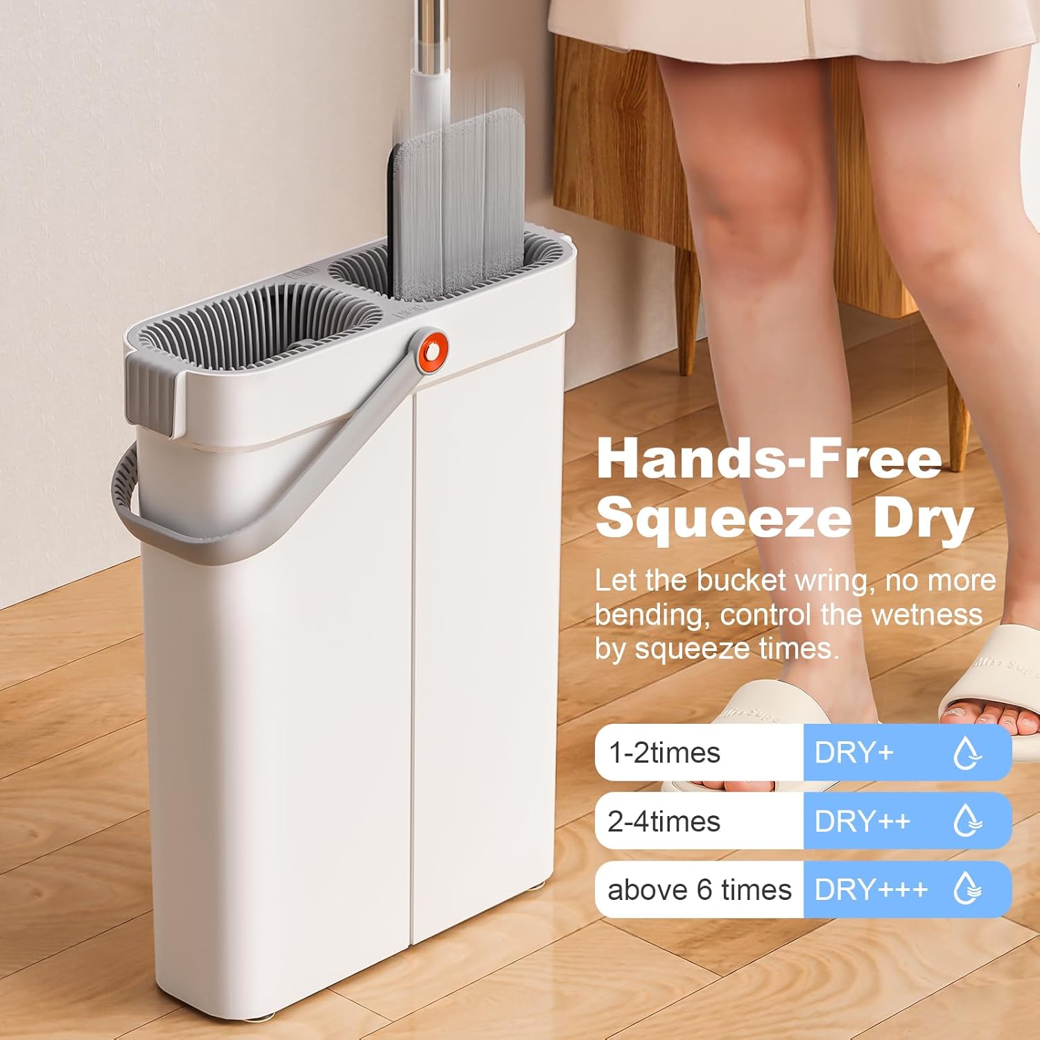 JOYBOS Mop and Bucket with Wringer Set, Hands Free Flat Floor Mop and Bucket, with 2 Washable Microfiber Pads, Wet and Dry Use, Floor Cleaning System