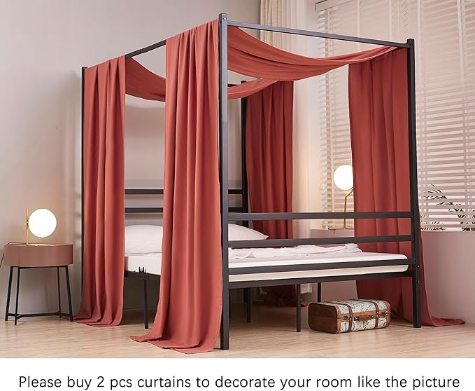 Akiky Montessori Floor Bed Canopy Curtains Linen Canopy for Kids House Bed Canopy Scarf for Toddler Adult Bed Frame Canopy Panel Nursery Room Decor (Full/Queen,Terracotta)