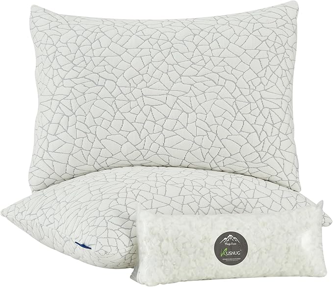 Shredded Memory Foam Pillow for Sleeping, Cooling Bed Pillows Queen Size Set of 2, Adjustable Soft and Firm Pillows or Side, Back, Stomach Sleepers with Washable Removable Bed Pillow Cover